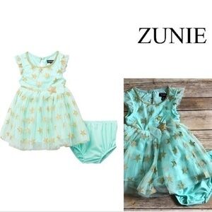 Ruffle Sleeve Gold Star Printed Mesh Dress K6